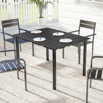 Outdoor Dining Table for 4 People, Rectangular Patio Table with HDPE Top and Metal Frame, for Garden, Backyard, Deck