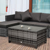 Outdoor PE Rattan Wicker Table, Patio Garden Side Table w/Glass Top for Patio, Balcony, Mixed Grey