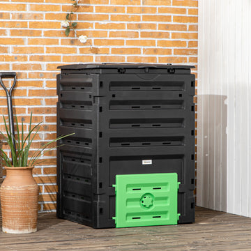 Compost Bin, Garden Composter with 80 Vents and 2 Sliding Doors, 120 Gallon (450L), Black