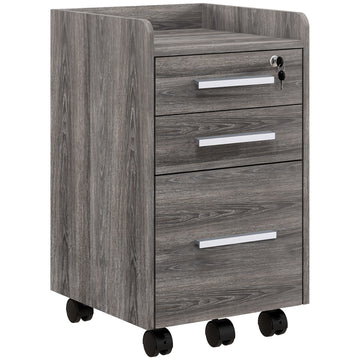 3 Drawer Vertical File Cabinet, Mobile Filing Cabinet with Lock and Wheels for A4, Letter Size, Grey