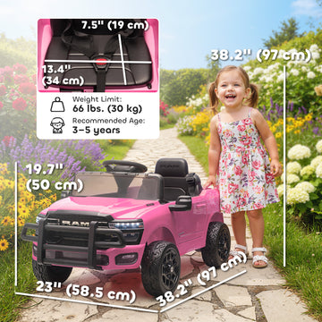 Qaba 12V Ride on Car, Licensed Dodge RAM 3500 Electric Vehicle with Remote Control, Suspension for 3-5 Years, Red