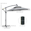 10FT Cantilever Patio Umbrella with Lights Solar Powered Offset Umbrella with Crank and Cross Base for Deck Light Grey