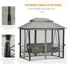 3 Person Outdoor Patio Daybed, 3 in 1 Canopy Gazebo Swing Chair Garden Hammock with Sun Shade, Mesh Mosquito and Net, Dark Grey