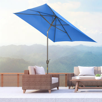 6.5x10ft Patio Umbrella, Rectangle Market Umbrella with Aluminum Frame and Crank Handle, Garden Parasol Outdoor Sunshade Canopy, Blue