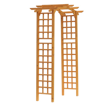 7.5FT Wood Garden Arch Trellis, Outdoor Walkway Round Pergola Style Arbor for Decorative Climbing Plants, Patio, Lawn, Backyard Party, Ceremony Decoration Accessories, Yellow