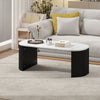 Coffee Table, Modern Marble-Effect Living Room Table with Round Corners and Thicken Legs, Black