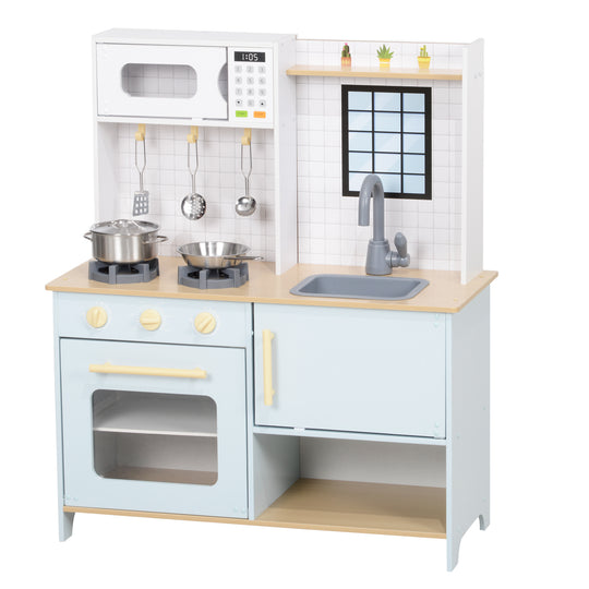 Pretend Play Kitchen, Kids Kitchen Playset with Stove Microwave Oven, Turning Knobs, Cooking Accessories