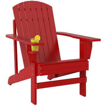 Classic Adirondack Chair, Muskoka Chairs, Garden Deck Chair with Cup Holder for Patio, Indoor, Backyard, Red