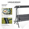 3 Seat Outdoor Swing Chair Steel Swing Bench Porch Swing With Adjustable Canopy, Coffee Tables and Cushion for Patio Garden, Dark