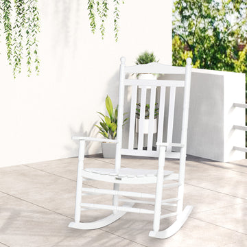 Wooden Outdoor Rocking Chair, Patio Rocking Chair with Slatted High Back and Armrests for Porch, Garden, Lawn, White