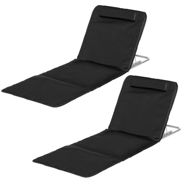 2 Pieces Beach Lounge Chair, Outdoor Folding Chaise Lounge Set w/ Pillow for Sunbath, Snap, Black