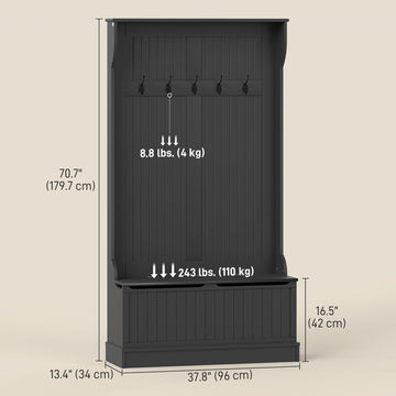 Meuble d'entrée 3-en-1 avec porte-manteau, rangement à chaussures et banc, 4 crochets pour couloir, salon, blanc