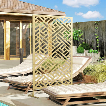 Metal Outdoor Privacy Screen, Freestanding Outdoor Divider with Stand, 79