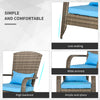 Patio Wicker Adirondack Chair, Outdoor PE Rattan Fire Pit Chair, Muskoka Chair w/ Soft Cushions, Tall Curved Backrest and Comfortable Armrests for Deck Garden, Blue