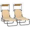 2 Piece Folding Outdoor Chaise Lounges, Pool, Sun, Tanning Chairs with Reclining Back, Sunshade for Beach, Patio, Tan