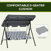 3-Seater Outdoor Porch Swing with Adjustable Canopy, Patio Swing Chair for Garden, Poolside, Backyard, Grey and White