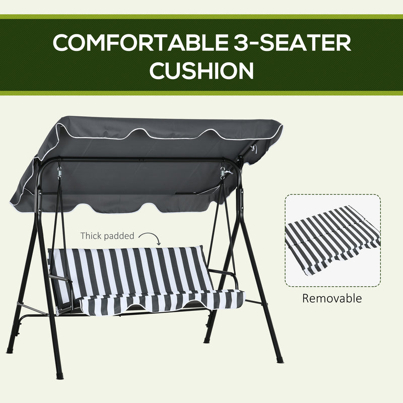 3-Seater Outdoor Porch Swing with Adjustable Canopy, Patio Swing Chair for Garden, Poolside, Backyard, Grey and White