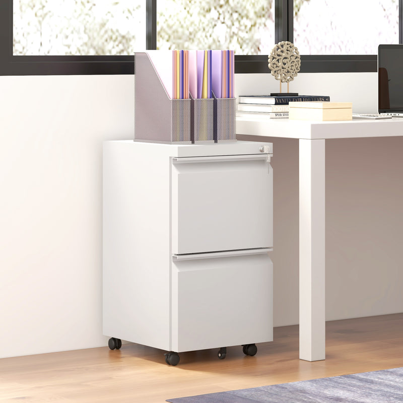 Mobile Vertical Filing Cabinet with Lock, 2-Drawer Steel File Cabinet with Adjustable Hanging Bar for Letter, A4 and Legal Size, Black