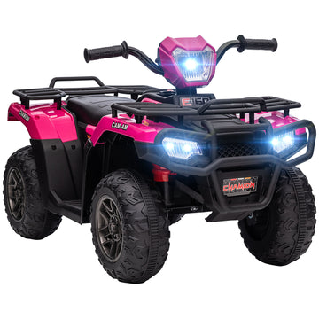 12V Kids ATV Quad, 4 Wheeler Battery Powered Electric Vehicle with Music MP3, Headlights, High Low Speed, Treaded Tires, for Boys and Girls Ages 37-60 Months, Pink