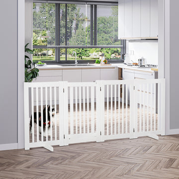 Free Standing Wooden Pet Gate Indoor Dog Barrier Foldable Step Over Doorway Fence Safety Gate with Open Door