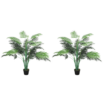 4FT Artificial Palm Tree Set of 2, Fake Tropical Tree with Lifelike Leaves, Faux Plant in Pot for Indoor Decoration, Green