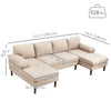 U Shape Couch with Double Chaise Lounge, Modern 4 Seater Sofa with Wooden Legs, Fabric Sofa for Living Room