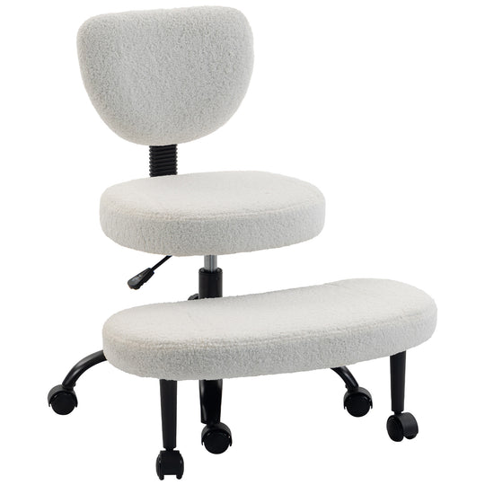 Ergonomic Cross Legged Office Chair, 360° Swivel ADHD Meditation Desk Chair with Wheels and Adjustable Height, Cream