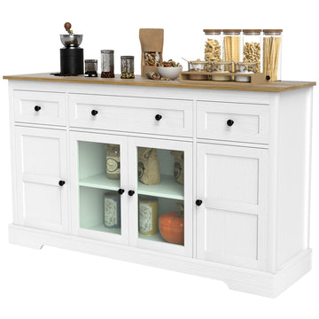 Sideboard Buffet Cabinet with Storage, Coffee Bar Cabinet with Glass Doors and Adjustable Shelves, Distressed