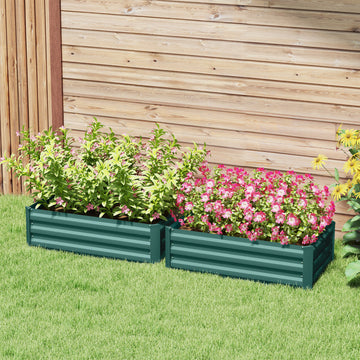 Set of 2 Galvanized Raised Beds for Garden, Outdoor Planter Box for Flowers, Herbs and Vegetables, Green