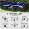 7 Pieces Patio Furniture Set, Rattan Conversation Set Garden Wicker Sofa Set with Washable Cushions and Coffee Table, for Deck Balcony Yard, Navy Blue