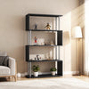 5-Tiers Geometric Wooden Bookcase S-Shaped Storage Bookshelf Display with Metal Frame for Living Room, Bedroom, Home Office, Black