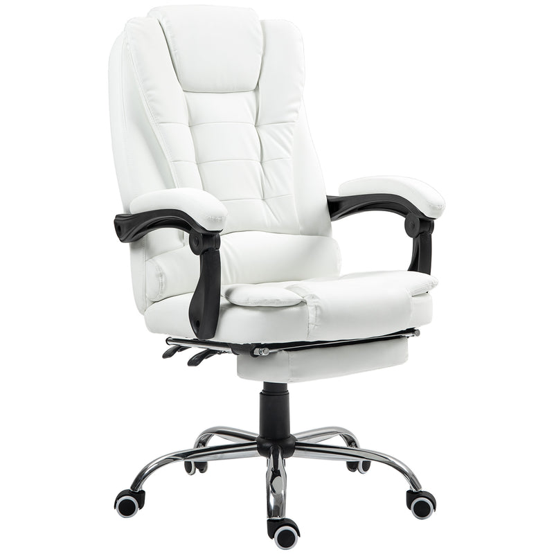 High Back Office Chair PU Leather Executive Office Chair with Retractable Footrest Padded Armrest White