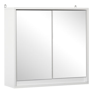 Wall Mounted Bathroom Medicine Cabinet Mirrored Cabinet with Hinged Door 2-Tier Storage Shelves White