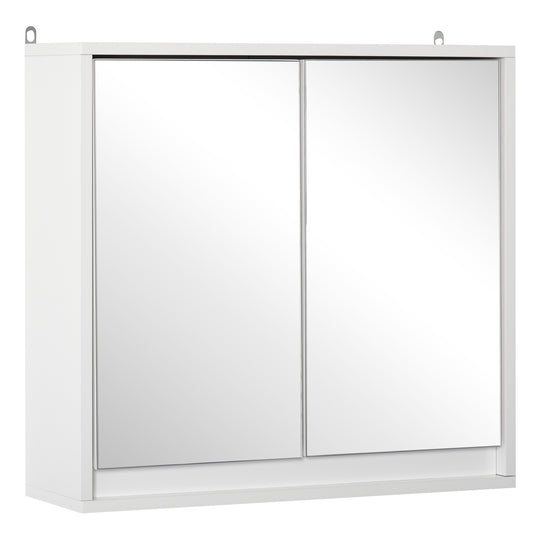 Wall Mounted Bathroom Medicine Cabinet Mirrored Cabinet with Hinged Door 2-Tier Storage Shelves White