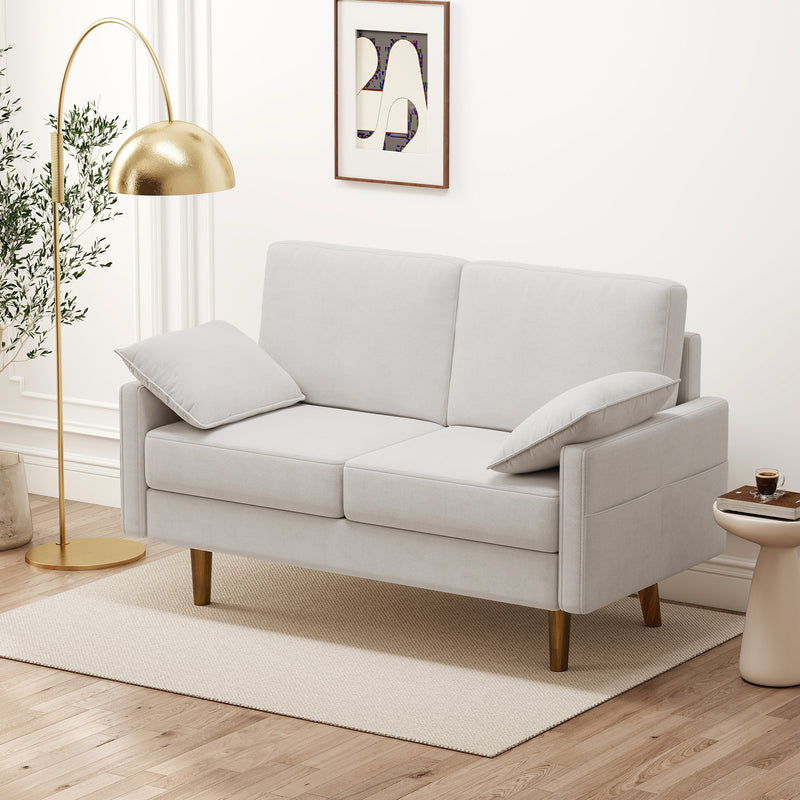 3 Seater Sofa, Velvet Upholstered Couch with Spring Cushions, Rubber Wood Legs and 2 Pillows