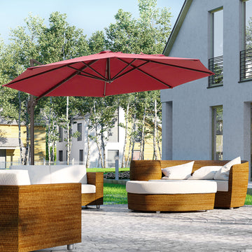 10ft Cantilever Patio Umbrella with 360° Rotation, Crank & Cross Base for Garden Deck Pool Backyard, Wine Red