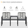 Steel Garden Bench w/ Middle Table, Umbrella Hole, Double Seat for Outdoor, Patio, Backyard  Weather-Resistant Frame, Black