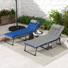 Outdoor Lounge Chair Set of 2, Folding Chaise Lounge Tanning Chair with Cushion, Side Pocket, Brown/Blue