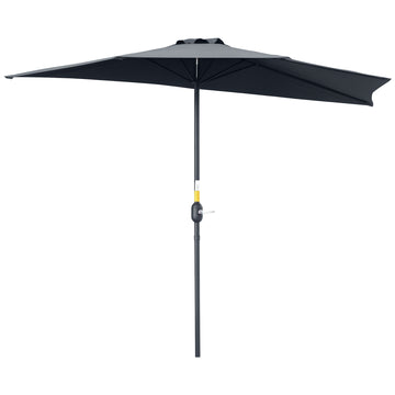 9ft Half Round Patio Umbrella, Outdoor Market Patio Table Umbrella Parasol with Crank Mechanism, 5 Ribs, Grey