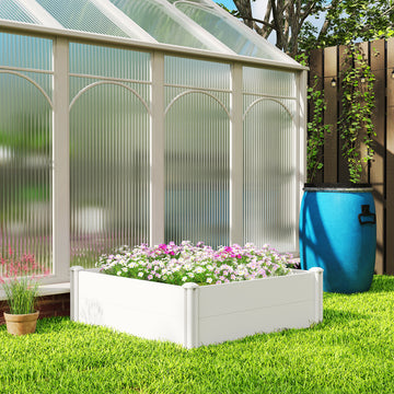 Vinyl Raised Garden Bed Kit, 3 x 3 x 1ft Modular Elevated Garden Box with Slotting Legs and Open Bottom, White