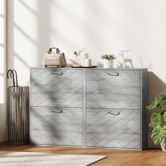 Shoe Storage Cabinet with 4 Flip Drawers, Narrow and Slim, 12-20 Pair of Shoes Organizer for Hallway, Entryway, Grey