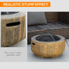 Outdoor Fire Pit, 24 Inch Metal Wood Burning Fireplace with Spark Cover, Poker, Woodgrain Design, Light Brown