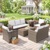 6 Pieces Wicker Patio Furniture Set with Cushions, 7-Seater Rattan Patio Sofa Set with Storage Table