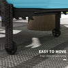 2 Piece Wicker Chaise Lounger PE Rattan Outdoor Lounge Chair Recliner with Adjustable Backrest and 2 Wheels, Sky Blue