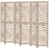 6 Panel Room Divider, Detachable Folding Privacy Screens with Palm Leaf Design for Home Office, Natural Wood