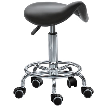Tabouret selle, chaise de salon roulante réglable en cuir PU pour massage, spa, clinique, esthétique et tatouage, noir