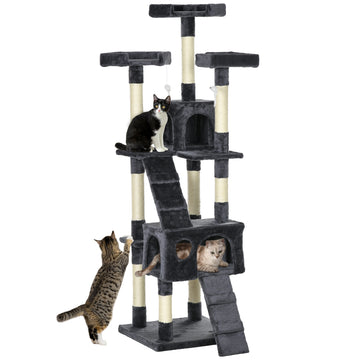 68-inch Multi-Level Cat Scratching Tree Kitty Activity Center Post Tower Condo Pet Furniture w/ Toy Charcoal Grey