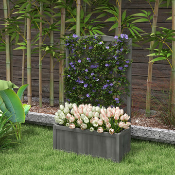 Wood Planter with Trellis for Vine Climbing, Raised Garden Bed to Grow Vegetables for Backyard, 28