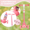 Qaba 3 Wheel Kids Scooter, Toddler Kick Scooter with Adjustable Height, Rear-Fender Brake, LED Light, TPE Handlebar, Pink