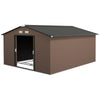 11' x 13'Garden Storage Shed w/ Foundation Kit Metal Tool Storage House w/ Double Doors, Brown